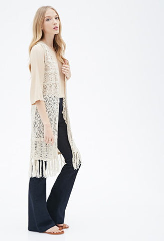 Open-Knit Tasseled Cardigan