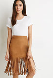 Fringed Faux Suede Skirt